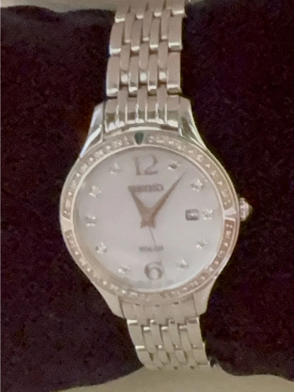 Seiko Silver and White Ladies Bracelet Watch with Crystal Accents
